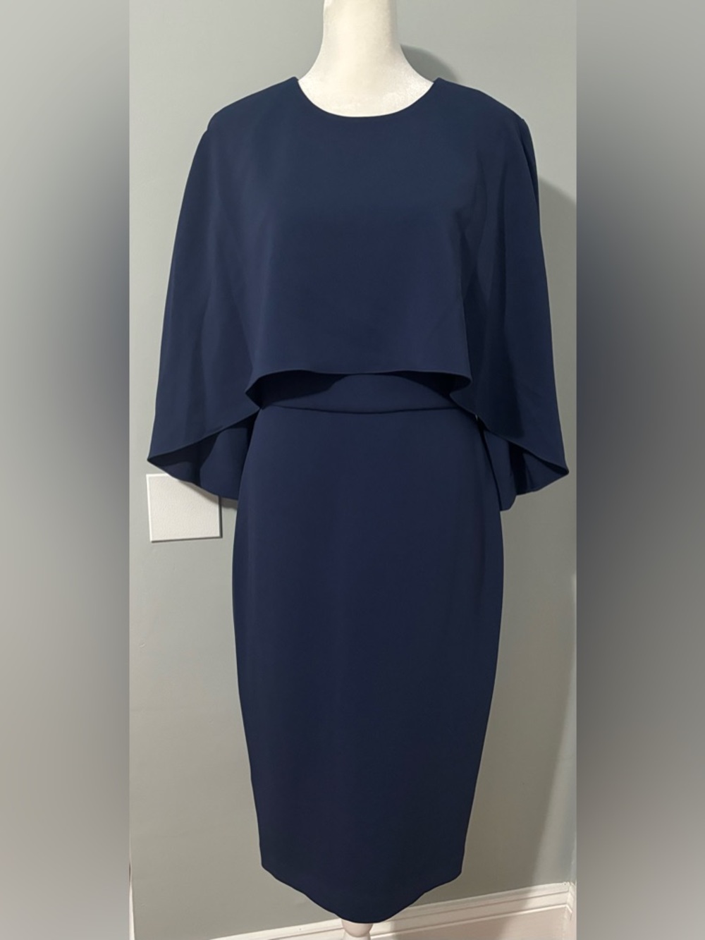 Badgley Mischka Navy Cape-Overlay Midi Dress size 6